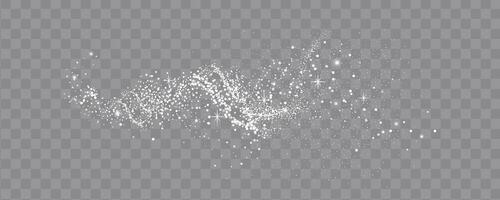 Collection of glittering stars with golden shimmering swirls, shiny glitter design. Magical motion, sparkling lines on a black background. vector