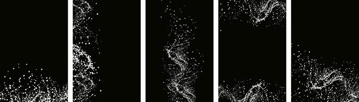 Collection of glittering stars with golden shimmering swirls, shiny glitter design. Magical motion, sparkling lines on a black background. vector