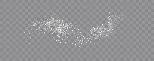 Collection of glittering stars with golden shimmering swirls, shiny glitter design. Magical motion, sparkling lines on a black background. vector