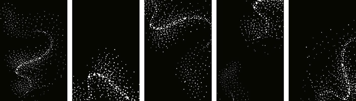 Collection of glittering stars with golden shimmering swirls, shiny glitter design. Magical motion, sparkling lines on a black background.