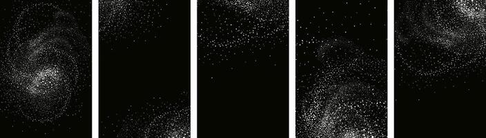 Collection of glittering stars with golden shimmering swirls, shiny glitter design. Magical motion, sparkling lines on a black background. vector