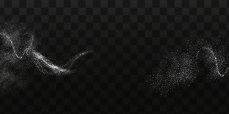 Collection of glittering stars with golden shimmering swirls, shiny glitter design. Magical motion, sparkling lines on a black background.