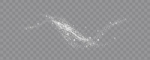 Collection of glittering stars with golden shimmering swirls, shiny glitter design. Magical motion, sparkling lines on a black background. vector