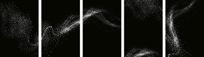 Collection of glittering stars with golden shimmering swirls, shiny glitter design. Magical motion, sparkling lines on a black background. vector