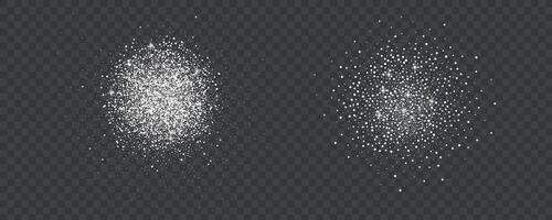 Gradient noise grain texture stains, black and white dotted spray shades, and sand dust spots. vector