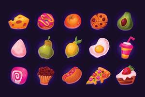 Cartoon collection of delicious food for game vector