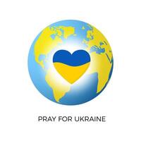 Planet with heart shape in national Ukraine colors. Symbol of  halp mercy support and donation. Vector illustration