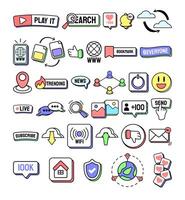 Set of hand drawn doodle social media elements collection vector