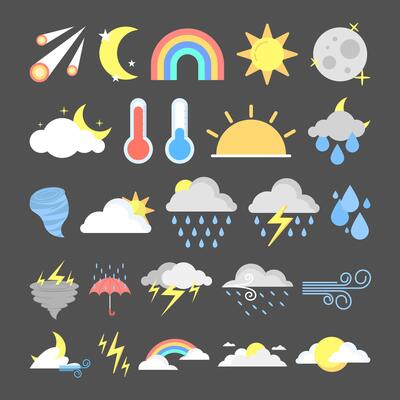 Set of hand drawn flat weather effects illustration collection