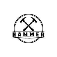 Hammer crossed logo design vintage retro label vector