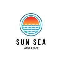 Sun sea wave logo design concept idea vector