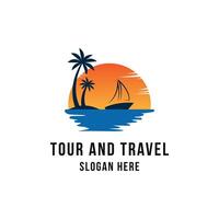 Tour and travel with yacht logo design concept idea vector