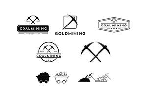 Mine miner logo design vintage retro style, coal mining logo design set collection vector