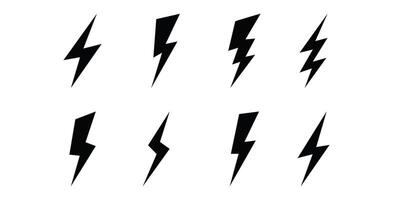 Set collection lightning bolt. Thunderbolt flash icon vector silhouette