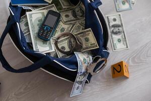 Stacks of money in plastic bag photo