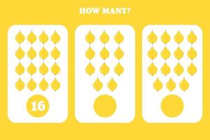 Counting game for kids. How many quince are there Educational worksheet design for children. vector