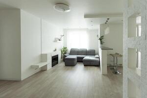 white apartment, sofa gray sun photo