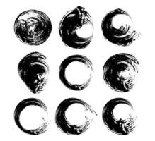 a set of black ink circles brush stroke bundle on a white background,black and white icons set, a set of black ink swirls on a white vector