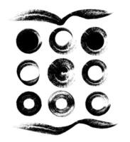 a set of black ink circles brush stroke bundle on a white background,black and white icons set, a set of black ink swirls on a white vector