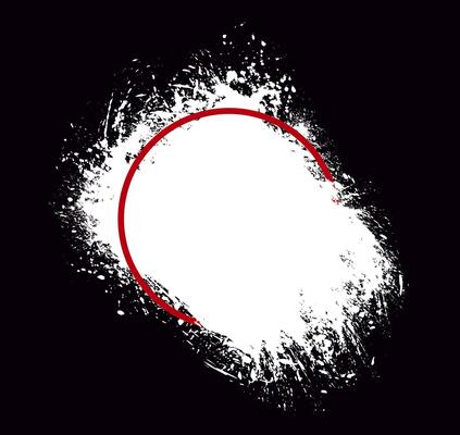 a red circle with paint brush stroke on a black background, a red brush stroke with white square on a black background, a paint splatter brush, sale template, grunge brush