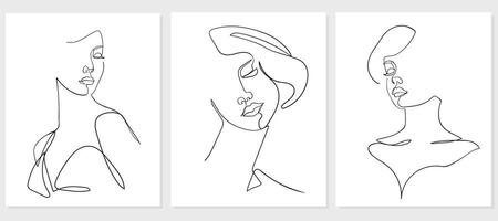 Set of woman portrait. Simple, minimalist vector illustration of beautiful woman.