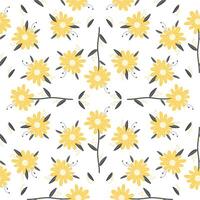 Hand drawn seamless pattern with spring yellow tender flowers on the white background vector