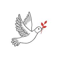 Line art dove. Flying pigeon logo drawing. Black and white vector illustration. Good for greeting card, banner, flyer and poster.