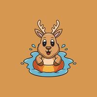 Cute deer swimming in the pool cartoon illustration vector