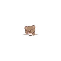 linda marrón oso comiendo ramen fideos dibujos animados, vector ilustración