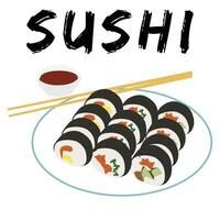 Sushi Japanese food cartoon illustration vector