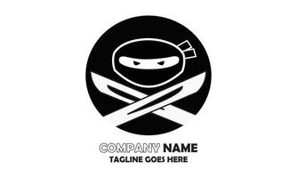 Black white ninja with two sword logo vector