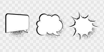 Retro empty comic speech bubbles set with black halftone shadows vector