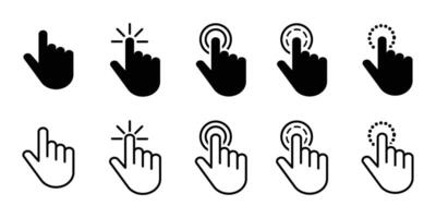 clicable cursor icono, haciendo clic mano, señalando vector