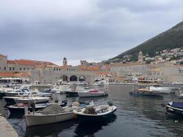 a group of boats docked in the water photo