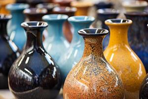 AI generated Beautiful Pottery vases art closeup. Generate Ai photo