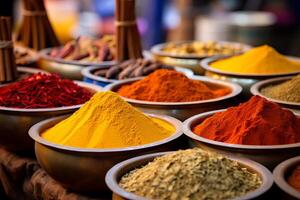 AI generated Colorful powder spices. Generate Ai photo