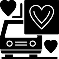 coche con corazón glifo icono vector