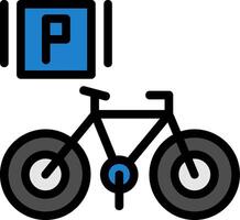 bicicleta estacionamiento línea lleno icono vector
