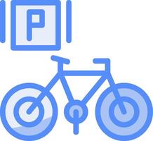 bicicleta estacionamiento línea lleno azul icono vector