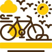 bicicleta estante amarillo mentir circulo icono vector