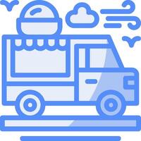 Ice cream truck Line Filled Blue Icon vector