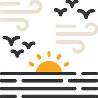 puesta de sol terminado agua plano icono vector