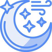 Luna con estrellas línea lleno azul icono vector