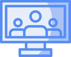 virtual reunión línea lleno azul icono vector