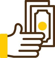 Hand with Money Yellow Lieanr Circle Icon vector