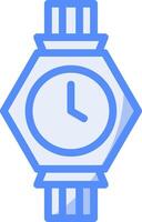 reloj de pulsera línea lleno azul icono vector