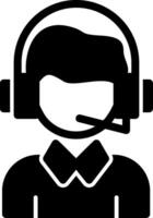 persona con auriculares simbolizando comunicación glifo icono vector