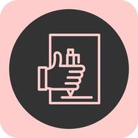 Hand with pen for note taking Linear Round Icon vector