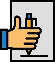 Hand with pen for note taking Line Filled Icon vector