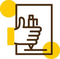 Hand with pen for note taking Yellow Lieanr Circle Icon vector